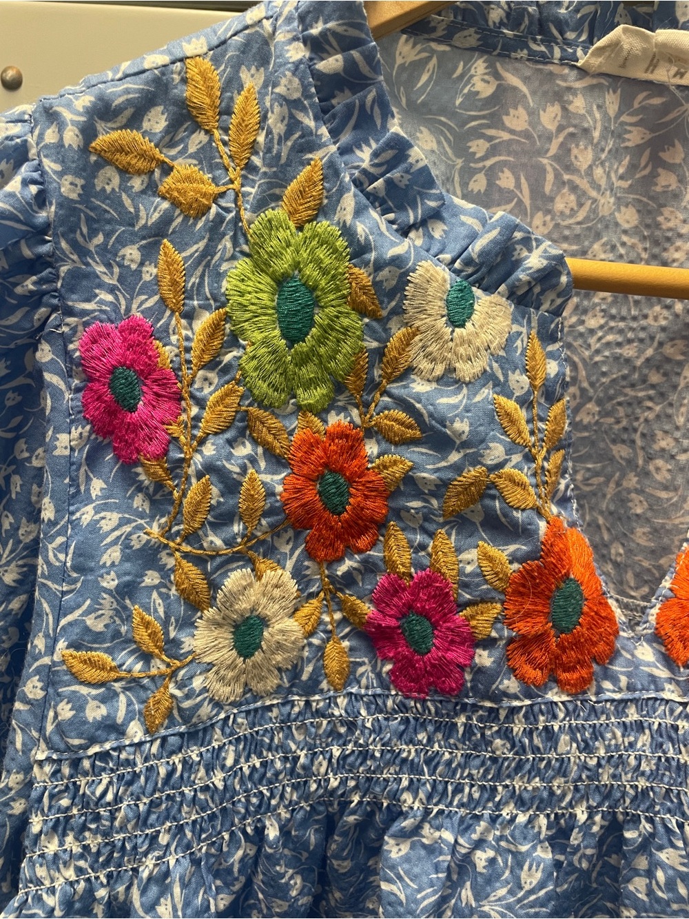 Blue Floral THML Embroidered Women’s Peasant Top, XL - Picture 3 of 5